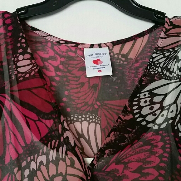 NWOT Two Hearts Maternity Sheer Butterfly Top - Picture 2 of 8